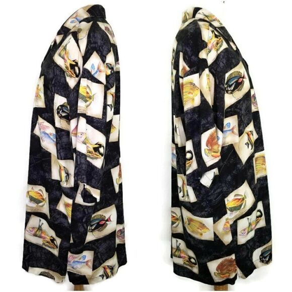 Quiksilver Qs Mens Xl Hawaiian Fish Rayon Button Up S/s Camp Shirt Made In Usa - Picture 3 of 12